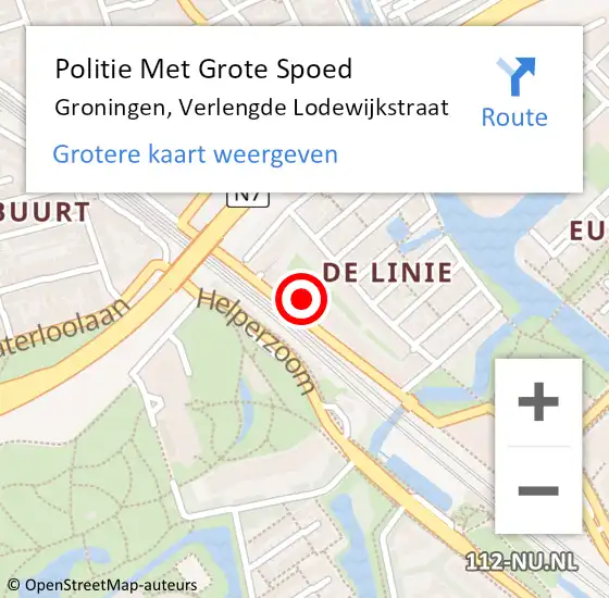 Locatie op kaart van de 112 melding: Politie Met Grote Spoed Naar Groningen, Verlengde Lodewijkstraat op 23 september 2022 16:27