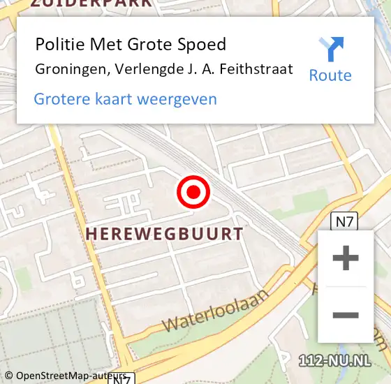 Locatie op kaart van de 112 melding: Politie Met Grote Spoed Naar Groningen, Verlengde J. A. Feithstraat op 23 september 2022 16:59