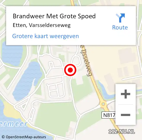 Locatie op kaart van de 112 melding: Brandweer Met Grote Spoed Naar Etten, Varsselderseweg op 23 september 2022 17:06