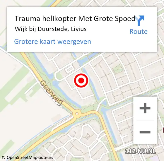 Locatie op kaart van de 112 melding: Trauma helikopter Met Grote Spoed Naar Wijk bij Duurstede, Livius op 23 september 2022 17:18