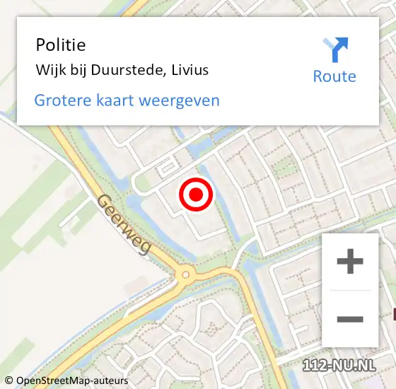 Locatie op kaart van de 112 melding: Politie Wijk bij Duurstede, Livius op 23 september 2022 17:18