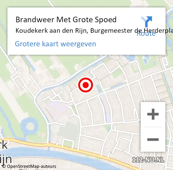 Locatie op kaart van de 112 melding: Brandweer Met Grote Spoed Naar Koudekerk aan den Rijn, Burgemeester de Herderplantsoen op 23 september 2022 17:19