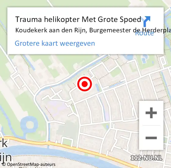 Locatie op kaart van de 112 melding: Trauma helikopter Met Grote Spoed Naar Koudekerk aan den Rijn, Burgemeester de Herderplantsoen op 23 september 2022 17:30