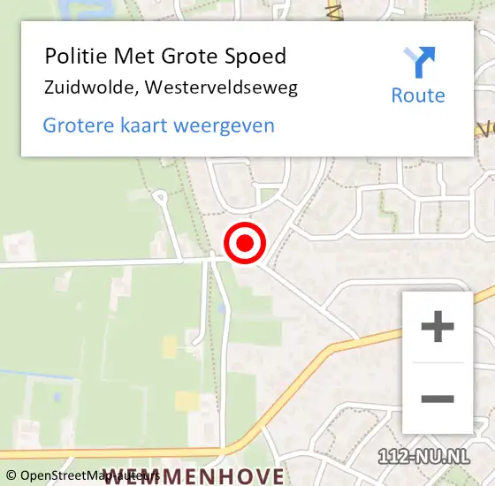 Locatie op kaart van de 112 melding: Politie Met Grote Spoed Naar Zuidwolde, Westerveldseweg op 23 september 2022 17:51