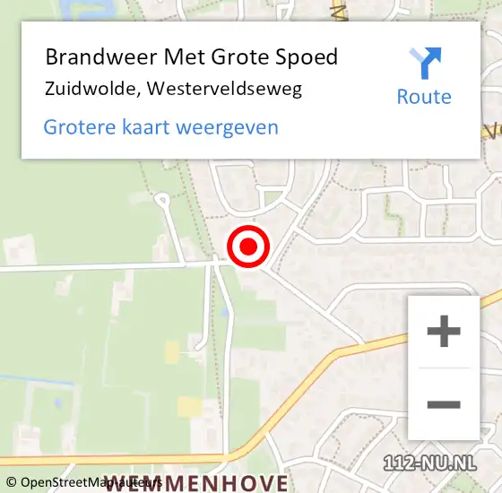 Locatie op kaart van de 112 melding: Brandweer Met Grote Spoed Naar Zuidwolde, Westerveldseweg op 23 september 2022 17:52