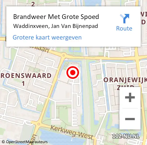 Locatie op kaart van de 112 melding: Brandweer Met Grote Spoed Naar Waddinxveen, Jan Van Bijnenpad op 30 juli 2014 09:50