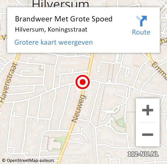 Locatie op kaart van de 112 melding: Brandweer Met Grote Spoed Naar Hilversum, Koningsstraat op 23 september 2022 18:05