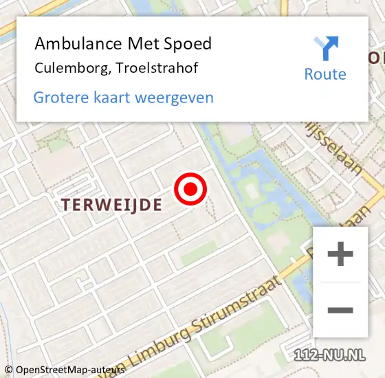 Locatie op kaart van de 112 melding: Ambulance Met Spoed Naar Culemborg, Troelstrahof op 23 september 2022 18:33