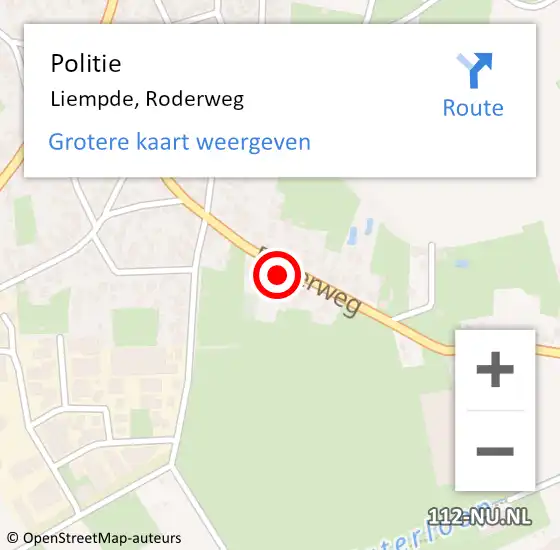 Locatie op kaart van de 112 melding: Politie Liempde, Roderweg op 23 september 2022 18:39