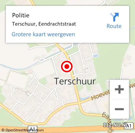 Locatie op kaart van de 112 melding: Politie Terschuur, Eendrachtstraat op 23 september 2022 18:50