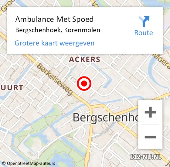 Locatie op kaart van de 112 melding: Ambulance Met Spoed Naar Bergschenhoek, Korenmolen op 23 september 2022 18:50