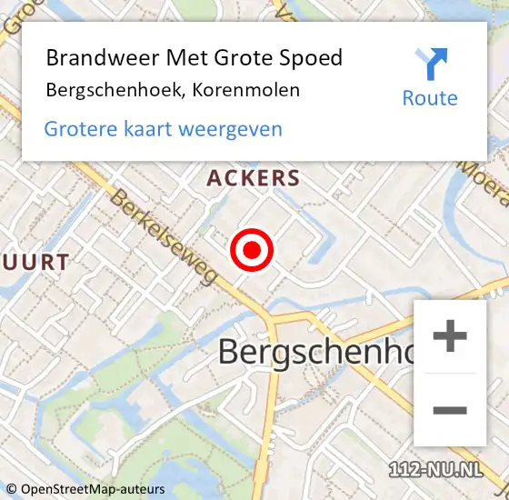 Locatie op kaart van de 112 melding: Brandweer Met Grote Spoed Naar Bergschenhoek, Korenmolen op 23 september 2022 18:53