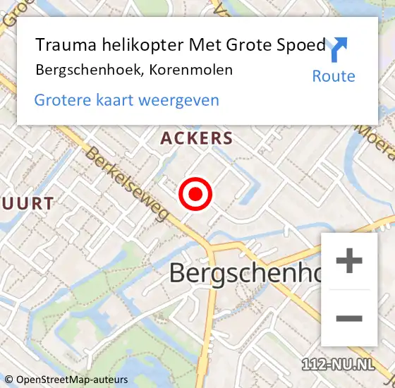 Locatie op kaart van de 112 melding: Trauma helikopter Met Grote Spoed Naar Bergschenhoek, Korenmolen op 23 september 2022 18:55