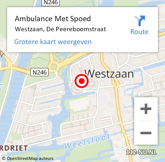 Locatie op kaart van de 112 melding: Ambulance Met Spoed Naar Westzaan, De Peereboomstraat op 23 september 2022 18:57