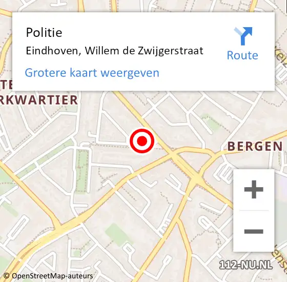 Locatie op kaart van de 112 melding: Politie Eindhoven, Willem de Zwijgerstraat op 23 september 2022 19:11