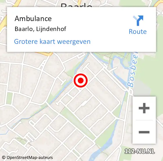 Locatie op kaart van de 112 melding: Ambulance Baarlo, Lijndenhof op 30 juli 2014 09:56