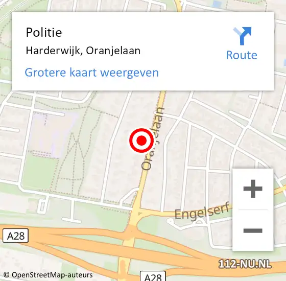 Locatie op kaart van de 112 melding: Politie Harderwijk, Oranjelaan op 23 september 2022 19:39