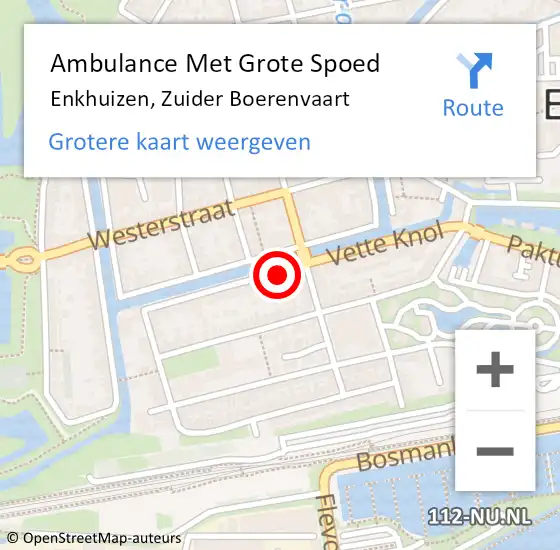 Locatie op kaart van de 112 melding: Ambulance Met Grote Spoed Naar Enkhuizen, Zuider Boerenvaart op 23 september 2022 19:49