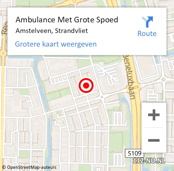 Locatie op kaart van de 112 melding: Ambulance Met Grote Spoed Naar Amstelveen, Strandvliet op 23 september 2022 20:07