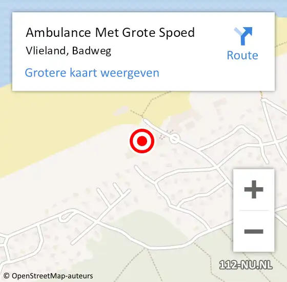 Locatie op kaart van de 112 melding: Ambulance Met Grote Spoed Naar Vlieland, Badweg op 30 juli 2014 10:01