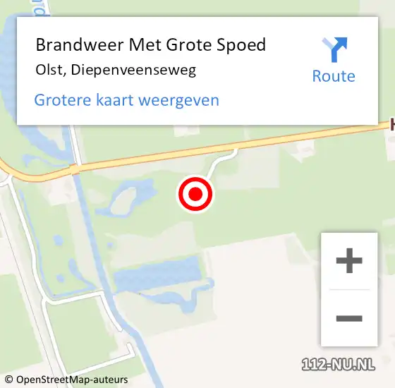 Locatie op kaart van de 112 melding: Brandweer Met Grote Spoed Naar Olst, Diepenveenseweg op 23 september 2022 20:56