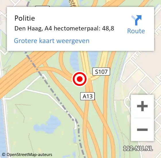 Locatie op kaart van de 112 melding: Politie Den Haag, A4 hectometerpaal: 48,8 op 23 september 2022 21:04
