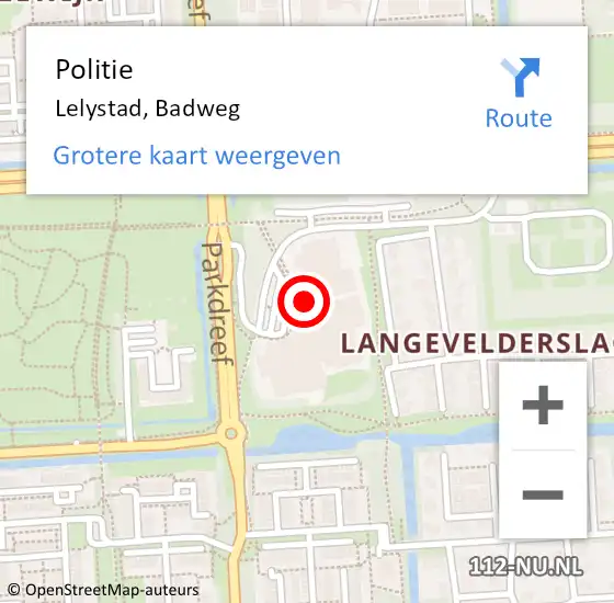 Locatie op kaart van de 112 melding: Politie Lelystad, Badweg op 23 september 2022 21:34