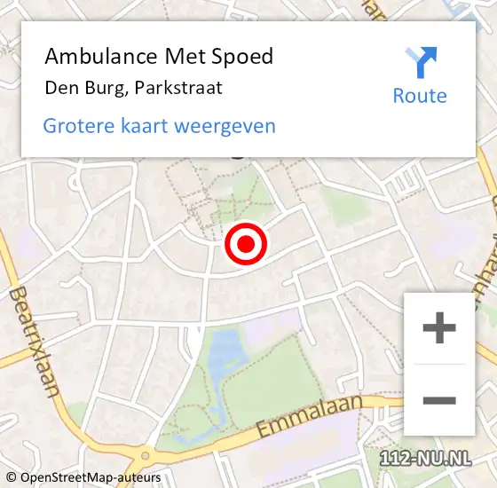 Locatie op kaart van de 112 melding: Ambulance Met Spoed Naar Den Burg, Parkstraat op 23 september 2022 21:41