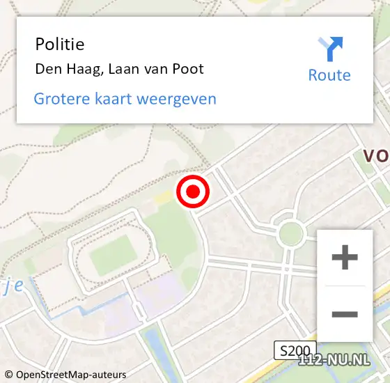 Locatie op kaart van de 112 melding: Politie Den Haag, Laan van Poot op 23 september 2022 21:46