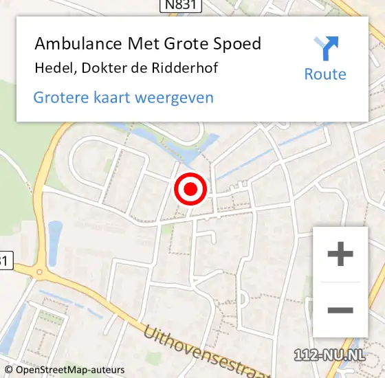 Locatie op kaart van de 112 melding: Ambulance Met Grote Spoed Naar Hedel, Dokter de Ridderhof op 23 september 2022 22:32