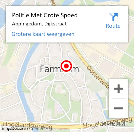 Locatie op kaart van de 112 melding: Politie Met Grote Spoed Naar Appingedam, Dijkstraat op 23 september 2022 23:08