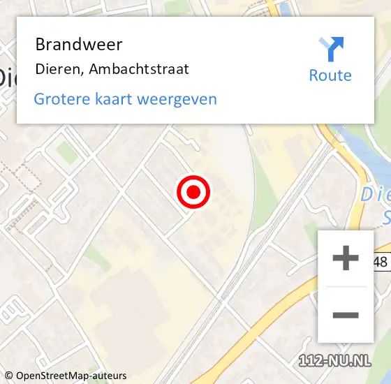 Locatie op kaart van de 112 melding: Brandweer Dieren, Ambachtstraat op 23 september 2022 23:08