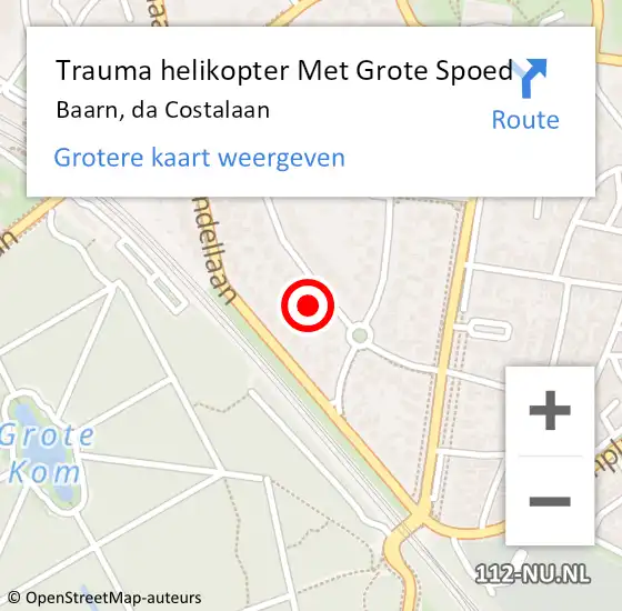 Locatie op kaart van de 112 melding: Trauma helikopter Met Grote Spoed Naar Baarn, da Costalaan op 23 september 2022 23:11