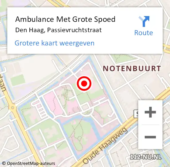 Locatie op kaart van de 112 melding: Ambulance Met Grote Spoed Naar Den Haag, Passievruchtstraat op 23 september 2022 23:56