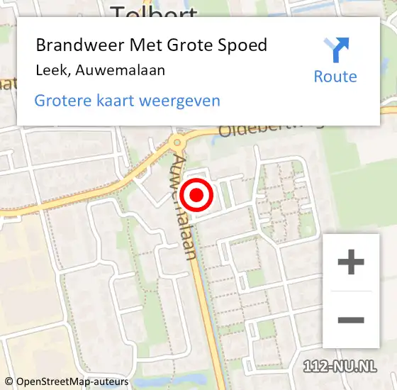 Locatie op kaart van de 112 melding: Brandweer Met Grote Spoed Naar Leek, Auwemalaan op 24 september 2022 00:00