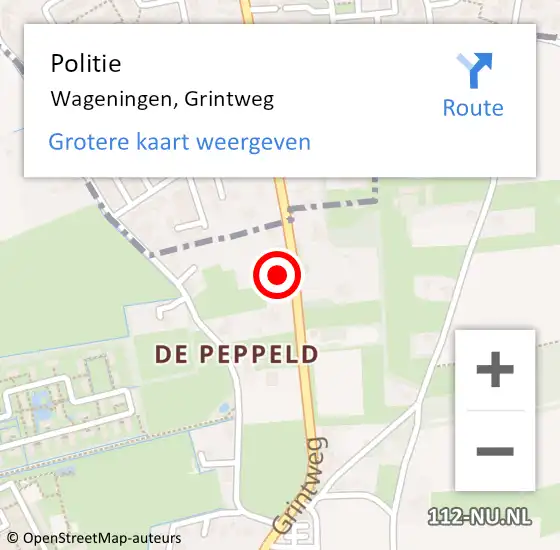 Locatie op kaart van de 112 melding: Politie Wageningen, Grintweg op 24 september 2022 00:20