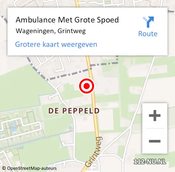 Locatie op kaart van de 112 melding: Ambulance Met Grote Spoed Naar Wageningen, Grintweg op 24 september 2022 00:21