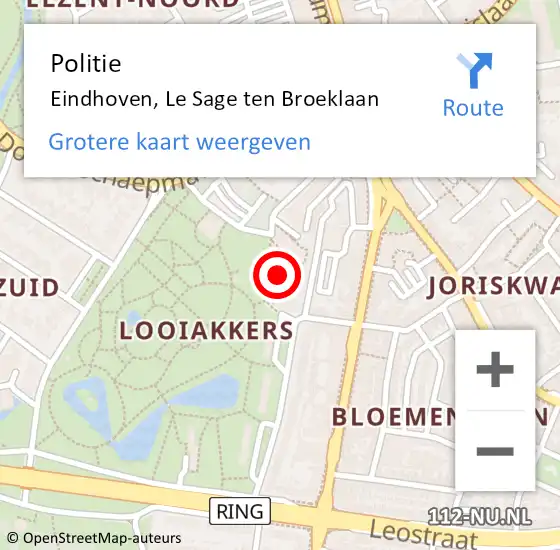 Locatie op kaart van de 112 melding: Politie Eindhoven, Le Sage ten Broeklaan op 24 september 2022 00:41