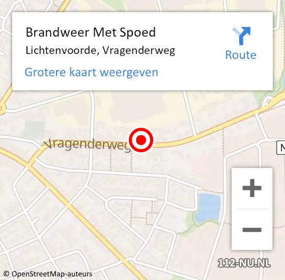 Locatie op kaart van de 112 melding: Brandweer Met Spoed Naar Lichtenvoorde, Vragenderweg op 24 september 2022 01:11