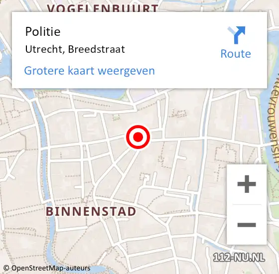 Locatie op kaart van de 112 melding: Politie Utrecht, Breedstraat op 24 september 2022 04:09