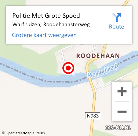 Locatie op kaart van de 112 melding: Politie Met Grote Spoed Naar Warfhuizen, Roodehaansterweg op 24 september 2022 04:23