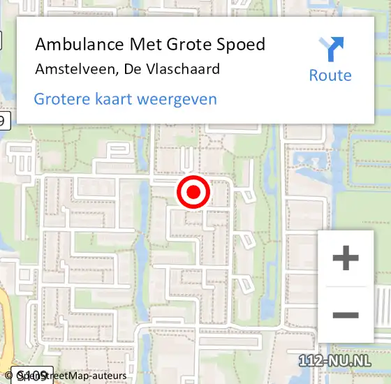 Locatie op kaart van de 112 melding: Ambulance Met Grote Spoed Naar Amstelveen, De Vlaschaard op 24 september 2022 04:55