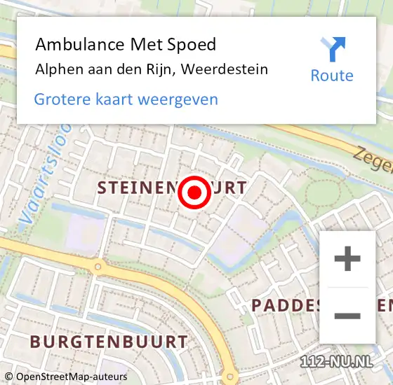 Locatie op kaart van de 112 melding: Ambulance Met Spoed Naar Alphen aan den Rijn, Weerdestein op 24 september 2022 05:38