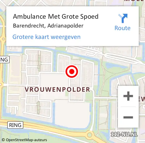 Locatie op kaart van de 112 melding: Ambulance Met Grote Spoed Naar Barendrecht, Adrianapolder op 24 september 2022 06:42