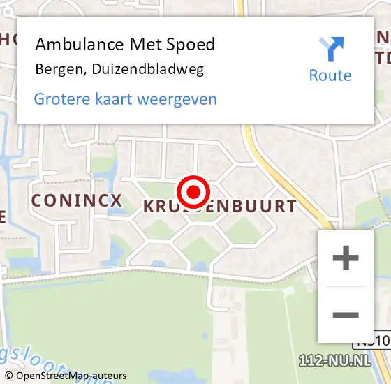 Locatie op kaart van de 112 melding: Ambulance Met Spoed Naar Bergen, Duizendbladweg op 24 september 2022 07:24