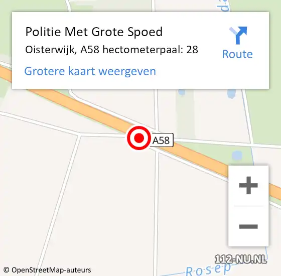 Locatie op kaart van de 112 melding: Politie Met Grote Spoed Naar Oisterwijk, A58 hectometerpaal: 28 op 24 september 2022 07:52