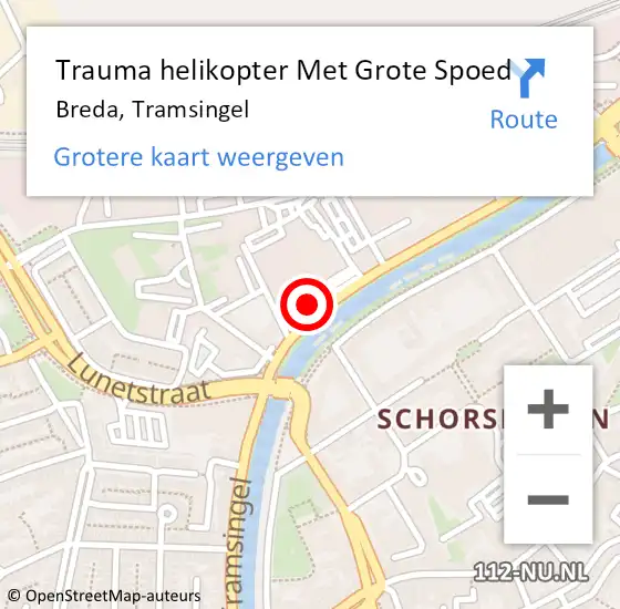 Locatie op kaart van de 112 melding: Trauma helikopter Met Grote Spoed Naar Breda, Tramsingel op 24 september 2022 08:08