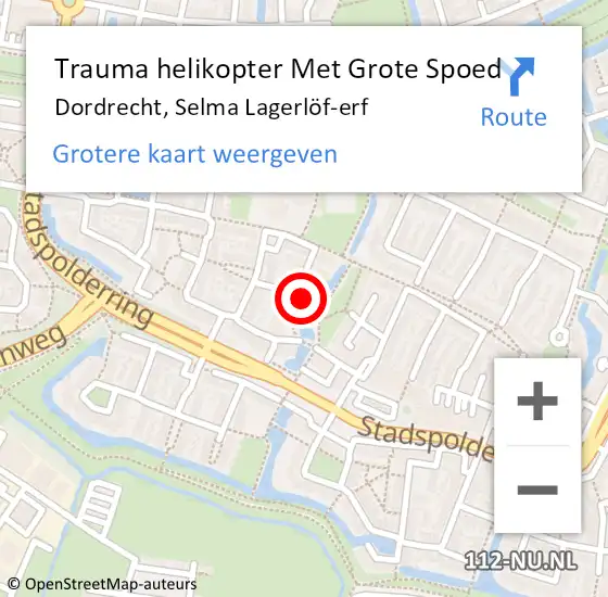 Locatie op kaart van de 112 melding: Trauma helikopter Met Grote Spoed Naar Dordrecht, Selma Lagerlöf-erf op 24 september 2022 09:01