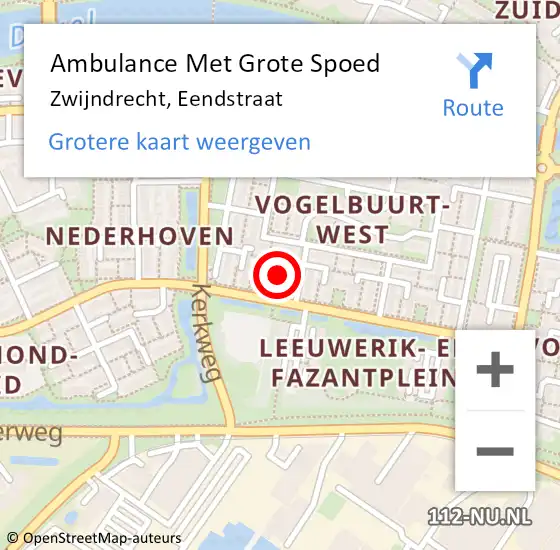 Locatie op kaart van de 112 melding: Ambulance Met Grote Spoed Naar Zwijndrecht, Eendstraat op 24 september 2022 10:02