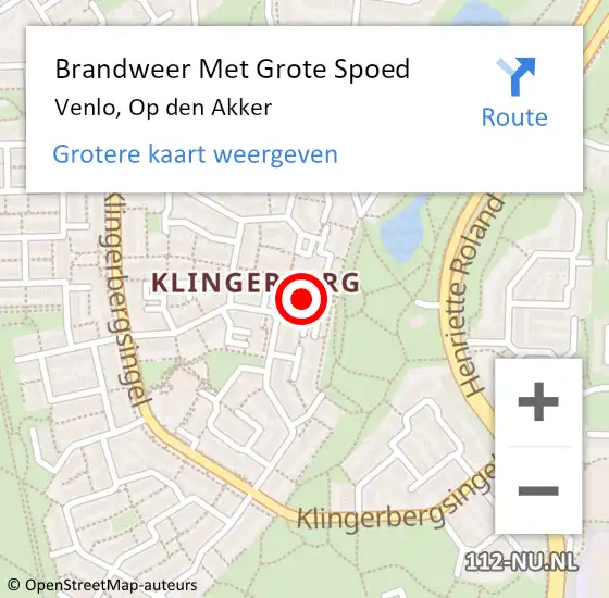 Locatie op kaart van de 112 melding: Brandweer Met Grote Spoed Naar Venlo, Op den Akker op 24 september 2022 10:09